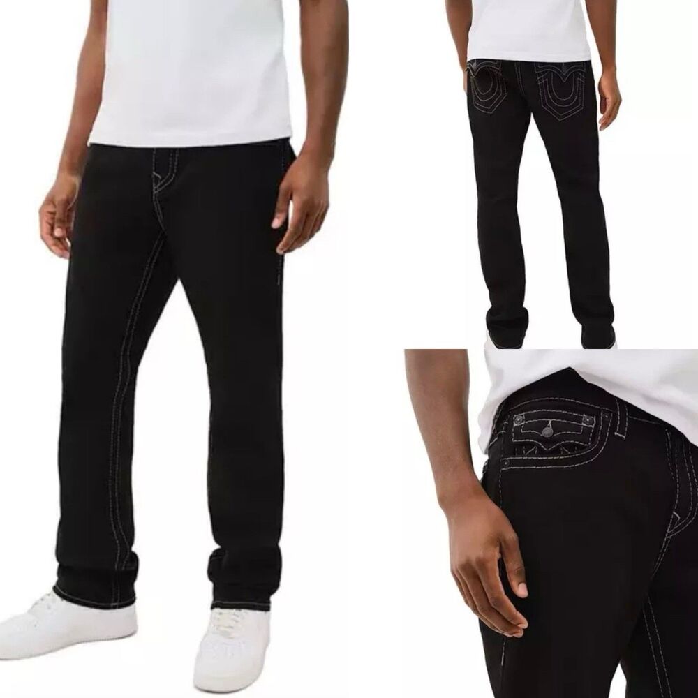 True Religion Ricky Flap Big T Relaxed Straight Fit Jeans Men's 42 Black Denim